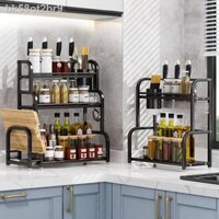☒ ₪ ﹍ [HÀNG MỚI VỀ]bk58ot2br9Giá nhà bếp inox giá dao bát đũa gia vị để đồ trên mặt bàn nhiều tầng đựng màu đen