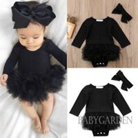 / / -Infant Baby Girls Áo liền quần dài tay có nơ Băng đô Quần áo công chúa cổ tròn thông thường