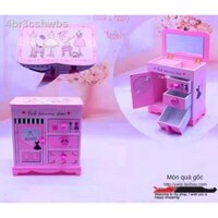 ✜ ✢ ¤ ☋☜KT Hộp trang sức Hello Kitty bằng gỗ Công chúa kiểu châu Âu Vòng cổ Hàn Quốc cầm tay cho trẻ em gái Quà tặng ngà