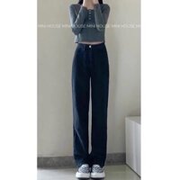 𝐌𝐈𝐍𝐈 𝐇𝐎𝐔𝐒𝐄 - Quần jean ống rộng suông lưng cao màu đen jeans nữ basic SUÔNG ĐEN TRƠN