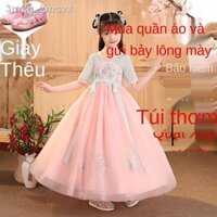 ❅ ▬ ☊ [ Siêu Tiết kiệm]3m2g_2mcvxTrẻ em Hanfu Cô gái Váy mùa hè Phong cách Trung Quốc Quần áo trẻ Tang Dress Siêu cổ tíc