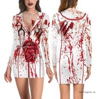 ۞ ۞ * Trang phục y tá Halloween kỳ lạ Váy Polyester dài tay Cosplay Quần áo y tá