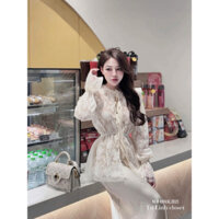 𝐑𝐨𝐬𝐢𝐞’𝐬 𝐂𝐥𝐨𝐬𝐞𝐭 [Ảnh Thật] Set áo ren dài tay nơ cổ phối chân váy lụa nhật cạp chun QC loại 1