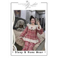 [𝐇𝐨𝐦𝐞𝐰𝐞𝐚𝐫 & 𝗦𝗹𝗲𝗲𝗽𝘄𝗲𝗮𝗿] Set tiểu thư phối bèo ren caro cổ vuông QCCC