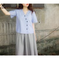 [𝐂𝐆𝐌] 𝐒𝐨𝐒𝐨 𝐒𝐡𝐢𝐫𝐭( áo kiểu cổ V-kẻ sọc, vải kate cotton thô rất dày dặn)