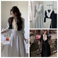 𝗩𝗶𝗱𝗲𝗼 𝗔̉𝗻𝗵 𝗧𝗵𝗮̣̂𝘁 ✔ SET ÁO DẠ BÈO NƠ NGỰC + phần chân váy XẾP LY dáng cao • Set dạ