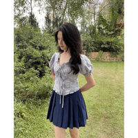 𝐒𝐄𝐃𝐔𝐈𝐒𝐀𝐍𝐓.𝐑𝐄𝐕 - 𝐄𝐋𝐋𝐄𝐍 𝐓𝐎𝐏 (phiên bản giới hạn)- áo sơ mi croptop kẻ caro xanh navy