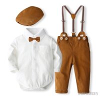 // -0-24 Tháng bé trai 3 chiếc trang phục quý ông dài tay áo nơ + quần lửng + bộ mũ