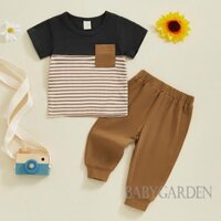 / / 0-3 tuổi Trang phục mùa hè cho bé trai Áo thun ngắn tay sọc và quần dài Bộ quần áo 2 chiếc
