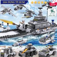 🆕 1 Tàu chiến đồ chơi Le Go bao gồm một tàu chiến, 2 ô tô, 2 máy bay, 1 xe tăng, 1 tàu thủy và 1 tàu ngầm.