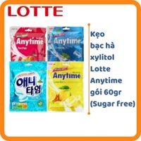 ( 1 thùng = 20 gói) Kẹo Lotte Anytime không đường vị bạc hà/Đào/Chanh 60g