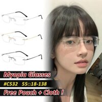 -100 ~ -400 Kính Mắt Có Ống Kính Phân Loại Khung Kính Mắt Hình Chữ Nhật Dành Cho Nữ Kính Cận Thị Đen Kính Khung Kim Loại Kính Mắt Cặp Đôi Kính Mắt Cận Thị Học Sinh