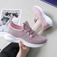 [ 10k lần mua lại] Giày nữ Flyknit lưới mới, giày thể thao chạy bộ thoải mái, giày trắng phong cách Hàn Quốc, giày lưới thoáng khí thời thượng