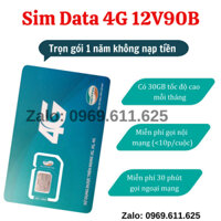 [ 12V90B ]  SIM VIETTEL 4G TRỌN GÓI 1 NĂM KHÔNG CẦN NẠP TIỀN HÀNG THÁNG FREE DATA + NGHE GỌI NỘI NGOẠI MẠNG