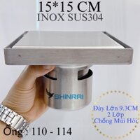 ( 15*15 Đáy TO 9.3CM - Dán Gạch Được ) Ga Thoát Sàn , Phễu Thoát Nước INOX SUS304 Tấm Đặc Loại Dày Nhà Tắm SHINRAI
