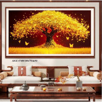 - 180 x75 )cm tranh thêu chữ thập phong cảnh cây thần tài
