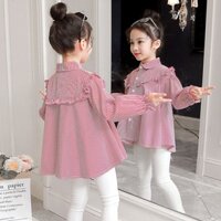 ✓ ✧2022 spring new girl s lotus leaf striped shirt children s baby girl Korean version of the foreign style shirt girl