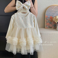 𝐌𝐞̣𝐁𝐨𝐛𝐊𝐞𝐦𝟖𝟔 - [2024] SET VÁY + ÁO thun len (kèm kẹp nơ) cho bé gái, Váy công chúa bé gái, Đầm dự tiệc mùa đông cho bé