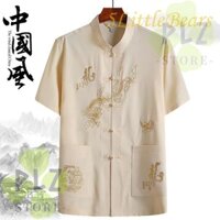 ❈ ❈ 2025 Raya Nam Tay Ngắn Đường Bộ Đồ Phong Cách Đứng Cổ size Lớn Rời Xu Hướng Sườn Xám Cho Năm Mới Thêu Rồng