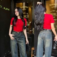 ( 38- 65 KG) QUẦN JEANS NỮ, QUẦN BÒ NỮ DÁNG SUÔNG DÀNH CHO NẤM LÙN, CÓ ÉP NƠ KIỂU THỜI TRANG MS 435