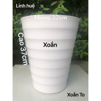 ( 4 Cái ) Chậu Nhựa Xoắn To Trồng Cây Màu Trắng Dày Dặn 32x37