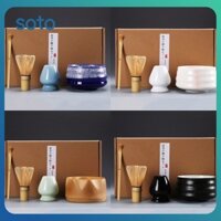 ♫ 4 Cái/bộ Bộ Quà Tặng Matcha Truyền Thống được Làm Thủ Công Bằng Tre Que đánh Kem Matcha Muỗng Gốm Matcha Bát đựng Que đánh Trứng Phụ Kiện Giữ Que đánh Trà Nhật Bản