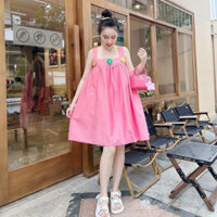 [ 40 - 110kg ] Váy babydoll cài hoa siêu xinh, đầm suông A bigsize chất mềm đẹp