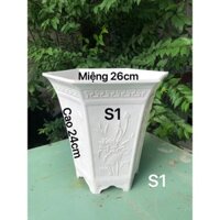{ 5 Cái } Chậu Nhựa Lục Giác Cao S1 Trồng Cây Màu Trắng