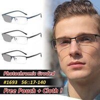 + 50 ~ + 400 Kính mắt Photochromic hình chữ nhật có ống kính phân loại dành cho nam Kính đọc sách màu đen Kính mắt khung kim loại Kính mắt phân loại 3 trong 1 dành cho nam giới