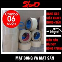 [ 6 cuộn] Băng keo Kraft (47mm x 50Y) – Băng dính giấy da bò – Tự phân hủy thân thiện với môi trường – Đóng gói hàng hóa