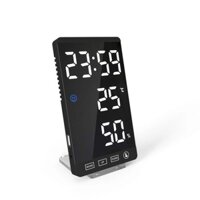 ❀⋮ ️6Inch Mirror LED Alarm Clock Touch Button Digital Clock LED Time Temperature Humidity Display USB Output Port Table