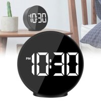 ❀⋮ ️Easy Reading Office Wake Up Round Home Led Digital Clock Battery Powered Temperature Display Alarm Night Mode Voice