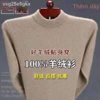 ❆ ấm ápOrdos City Nam Áo len Cashmere Màu Rắn Cao cổ dệt kim Dày sơ mi Cơ sở Trung niên và Người tuổi