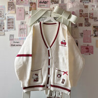 [ ẢNH THẬT ] ÁO CARDIGAN LEN HELLO KITTY ĐỎ NƠ FORM OVERSIZE