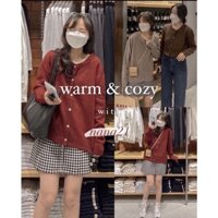 [ Ảnh thật ] Áo khoác cadigan len lông thỏ cổ tròn dài tay