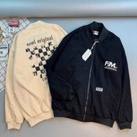 [ Ảnh Thật ] Áo Khoác Da Lộn in FM Họa Tiết Sọc Caro Dành Cho Nam Nữ