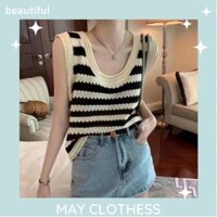 [ Ảnh thật ] Áo mongtoghi hoạ tiết kẻ cổ tròn Áo tanktop hàng Quảng Châu