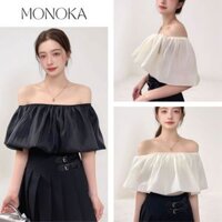 ( Ảnh thật ) Áo trễ vai bèo phồng cộc tay dáng ngắn croptop tiểu thư Áo kiểu nữ hở vai nữ tính đi chơi dự tiệc T1035G