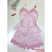 [ ẢNH THẬT ] Bộ ngủ lụa thời trang 2 dây cao cấp họa tiết da beo hồng