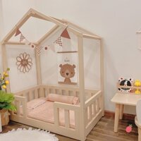 [ Ảnh thật ] Giường trẻ em có song chăn, giường ngủ cho bé bằng gỗ, giường ngủ trẻ em hình mái nhà