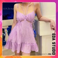 ( Ảnh Thật Kèm Video ) SET Đầm Kiểu Châu Âu Tím Pastel Xốp , Đầm Nữ Sexy Khoét Eo Thắt Nơ