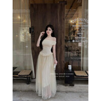 [ ẢNH THẬT Ở CUỐI]  Váy Đầm Nữ Ren Trễ Vai Chân Váy Maxi Dài Kiểu Dáng Sang Trọng Đi Tiệc Đi Chơi