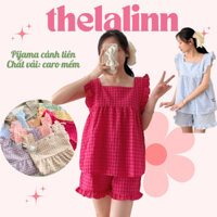 [ ẢNH THẬT ] Pijama cánh tiên caro thô mềm màu pastel siêu xinh. Bộ ngủ nữ cánh tiên caro nhiều màu