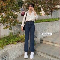 ( Ảnh thật ) Quần jeans ống đứng Xanh đậm