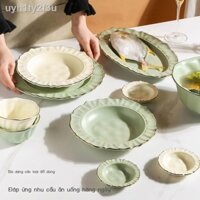 ✷ [Ảnh thật/Video]Ánh Sáng Retro Bộ Món Ăn Sang Trọng Bộ Cá Đĩa Bắc Âu Nhật Bản Bát Nhà Bộ Đồ Ăn Bát Bát Đũa Đĩa Cơm Bát
