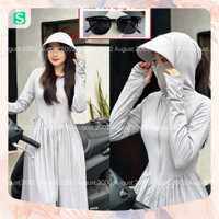 [ Áo 2 Lớp - Tặng Kính Râm ] Áo Váy Chống Nắng Toàn Thân Dành Cho Nữ Vải Hàn Lạnh Chống Tia UV