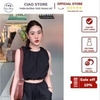 [ ao croptop] Áo đen dây rút tạo độ siết eo vs chất vải dù, lên chuẩn from