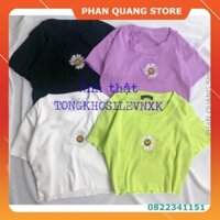 👗 ÁO CROPTOP HOA HƯỚNG DƯƠNG MẶT CƯỜI 4 màu hot - ÁO THUN BODY KIỂU TÍM XANH NEON ĐEN TRẮNG PQ-Shop