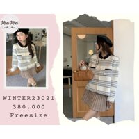 ✿мᴇι✿ Áo khoác len ép cổ tàu sọc ngang SEINE WINTER23021