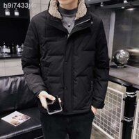 ▲ Áo khoác nam cổ đứng màu trắng phiên bản hàn quốc cộng với nhung dày lông cừu mùa đông thường
